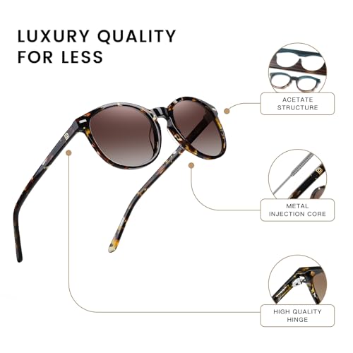 DUCO Women's Trendy Retro Round Acetate Polarized Sunglasses, UV400 99% Glare Block, Lightweight for Daily & Outdoor - color: Tortoise Frame Gradient Brown Lens