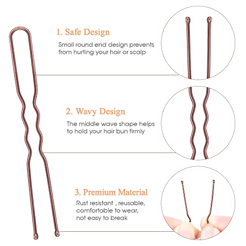 Hair Pins for Women, IKOCO 2inch and 2.75inch U Shaped Bobby Pins with Storage Box, 50Pcs of each size, Brown - color: Brown