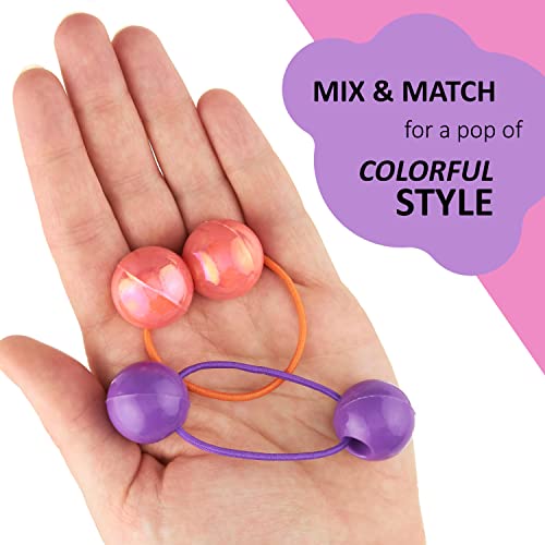 16pc Brightly Colored Ponytail Ball Hair Elastics -24mm Hair Ties for Kids | 24mm Hair Ties for Girls & Toddlers. Gentle No-Slip Hold. Fun Colorful Hair Accessories for Kids & Little Girls - So Cute - color: Plain
