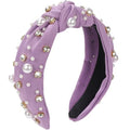 WantGor Pearl Knotted Headband, Women Rhinestone Embellished Hairband Elegant Wide Top Knot Bride Headbands Headpieces Party Fashion Elegant Ladies Hair Band Hair Hoop Accessories (Purple) - color: Purple
