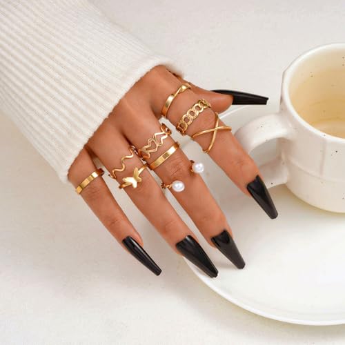 FAXHION 25 PCS Gold Stackable Rings Set for Women, Simple Twist Knuckle Finger Ring Trendy, Dainty Stacking Statement Thumb Rings Pack Jewelry Gift - color: B-gold