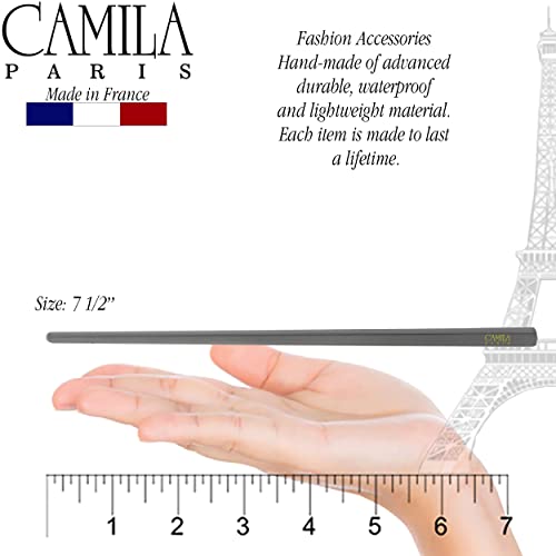 Camila Paris CP3381 French Twist Stick Hair Pin, Set of 2 Gray, Girls Chopsticks Hair Pins for Girls Spiral Updo Chignon Bun Holder, Styling Hair Accessories for Women, Made in France - color: Gray