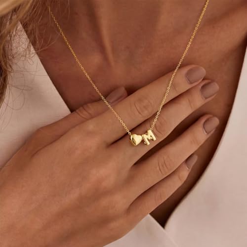 Yoosteel Heart Initial Necklaces for Women Girls - 14K Gold-Plated Letter A-Z Initial Heart Necklace for Girls Kids Jewelry Teen Girl Gifts Personalized Birthday Gifts - color: P