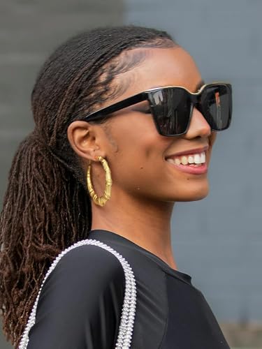 KeyStyle Bamboo Hoop Earrings for Women, Stainless Steel 90s Hoops Earring Lightweight Loops for Party, 2 mm Thick Hypoallergenic Vintage Circle Endless Thin Hoop (40mm, 60mm, 80mm,) - color: 14K Plated Gold-60mm