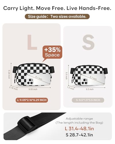 Pritent Fanny Packs for Women Cross Body Bag Waterproof Belt Bag with Adjustable Strap and Zipper Back Pocket Small Crossbody Bags Fashion Waist Packs for Workout Travelling(Checkered Black, Large) - color: Checkered Black, size: Large