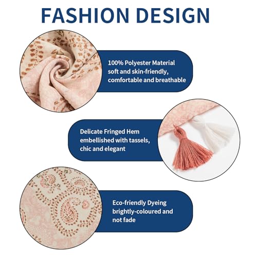 QIUTIMIY Scarf for Women Lightweight Soft Floral Leopard Printed Scarves Fall Winter Fashion Shawl Wrap with Fringe - color: Flower-pink Red
