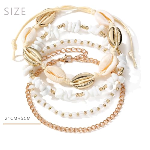 Waeceip Beach Ankle Bracelets For Women Summer Boho Anklets For Women Seashell Beaded Anklets Summer Jewelry Beach Vacation Accessories - color: shell with 4