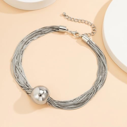 Chunky Chain Necklaces Women Statement Collar Necklace Gold Flat Snake Chain Choker Ribbed Design for Party, Dress Jewelry Gifts - color: B2:Silver Necklace