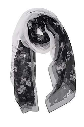 YOUR SMILE Ladies/Women's Lightweight Floral Print/Solid Color mixture Shawl Scarf For Spring Summer season - color: Black Blossom