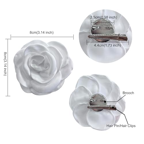 Sanrich Women's Brooches 4pcs Rose Flower Hair Clip Mexican Hair Flowers Clips Hairpin Brooch Tea Party Hats Headpieces (white) - color: white
