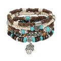 COLORFUL BLING Boho Turquoise Wooden Beaded Stretch Bracelets Stackable Turtle Butterfly Elephant Shell Heart Charms Bracelet for Women Men Western Jewelry Gifts - style: Set 6