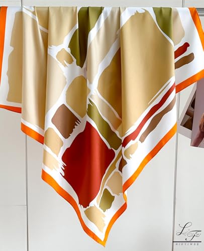Hioyiwse Head Scarf For Women Hair Bandana 35" Large Square Satin Wrap Sleeping Neck Silk Satin Hair Scarves Lightweight - color: F10-macaron Color Block(35*35inch）