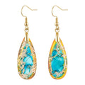 Stone Drop Earrings for Women Earrings Teardrop Jasper Stone Dangle Earrings - color: Blue&Orange-Golden Hook