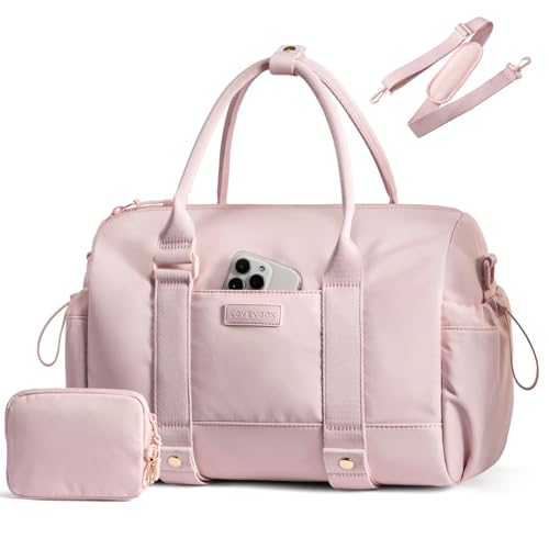 LOVEVOOK Small Gym Bag for Women with Yoga mat Holder, Mini Duffle Bag for Travel with Wet Pocket, Overnight Personal Item Bags (Pink, 16.5 inch-Large-2Pcs) - color: Pink, size: 16.5 inch-Large-2Pcs