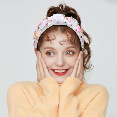 WantGor Pearl Knotted Headband, Women Rhinestone Embellished Hairband Elegant Wide Top Knot Bride Headbands Headpieces Party Fashion Elegant Ladies Hair Band Hair Hoop Accessories (Valentine White) - color: Valentine White