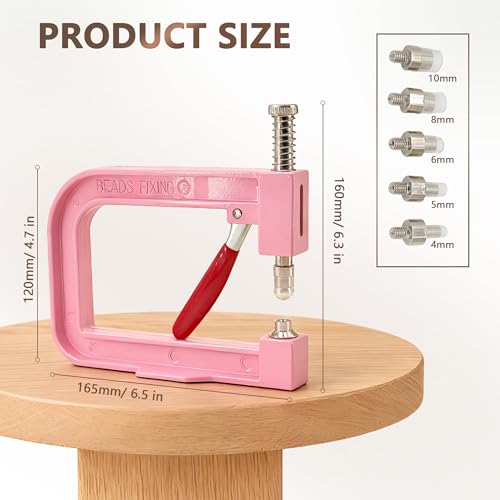 Pearl Setting Machine Hand Press Tools 2 Boxes White No Holes Pearl Beads with Rivet Studs Screw Heads L Hexagon Wrench for Decorating Clothes Hat Trousers Dresses Bag Hair Band DIY Crafts (Pink) - color: Pink