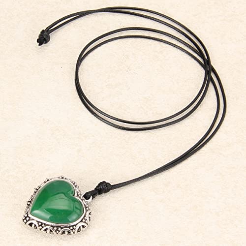 GelConnie Leather Cord Necklace Chain Multilayer Wooden Pendant Necklaces Vintage Jewelry Boho Long Sweater Necklace for Women Men - color: Green Heart Pendant Necklace