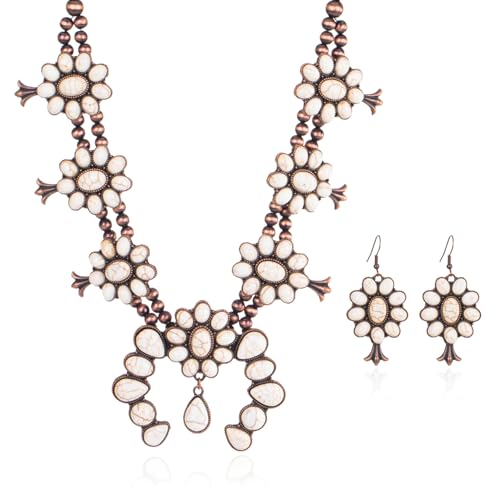 Montana West Rustic Couture's Western Jewelry Set for Women Cowgirl Vintage Western Necklace Earring - color: D-White