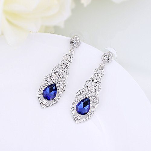Women's Alloy Teardrop Crystal Chandelier Dangle Earrings - color: D-blue