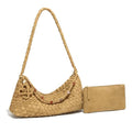Premium Woven Shoulder crossboby Bag for Women, Slouchy Hobo Handbag with Braided Strap and Matching Zipper Pouch - color: Brown