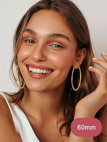 FOCALOOK 14K Gold Plated Lightweight Large Hoops| 2mm Thin Hoop Earrings for Women 30/40/50/70/100mm - color: 01.Gold, size: 60mm
