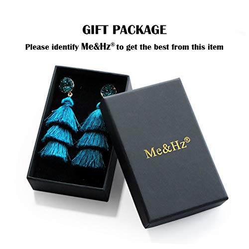 Me&Hz Colorful Layered Tassel Earrings Bohemian Statement Tiered Tassel Big Dangle Drop Earrings for Women Druzy Studs Valentine’s Day Gift - color: Peacock blue