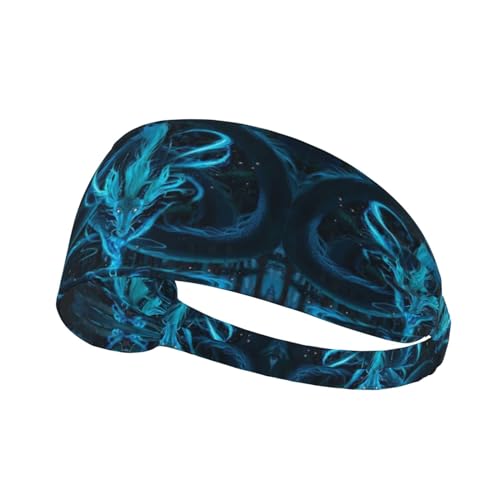 Black and Gold Swirl Liquid Ink Marble Workout Headbands Fashion Sports Sweatbands Yoga Hairbands for Fitness Athletic Non Slip Wicking Headscarf for Men Womens Girls Summer Accessories Elastic Bands - color: Blue Dragon