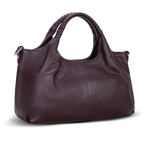 Iswee Genuine Leather Shoulder Bags Purses and Handbags for Women Satchel Designer Cross Body Hobo Medium Size Tote - color: Violet