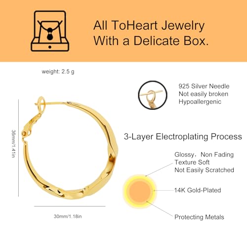 ToHeart Gold Hoop Earrings for Women Twist Hoop Earrings Gold Plated - style: Hoop Earrings E