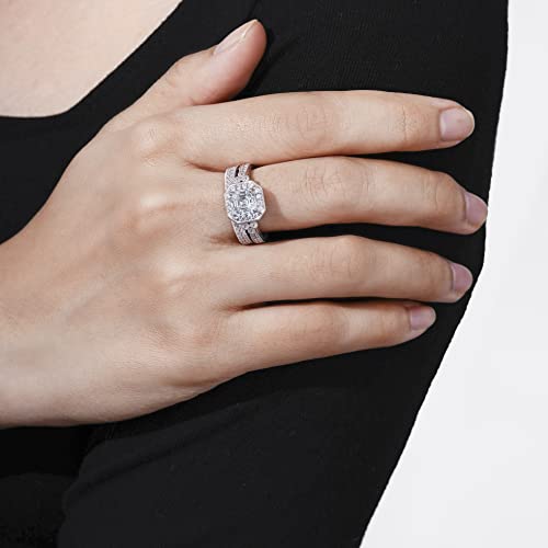 Amazon Essentials Platinum or Gold Plated Sterling Silver Antique Ring set with Asscher-Cut Infinite Elements Cubic Zirconia - color: White Zircon/Platinum, size: 10