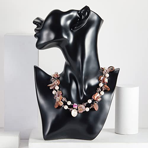 Noessla Layered Beaded Chunky Necklace for Women Boho Two-color Shell Statement Necklace Fashion Collar Costume Jewelry Gifts for Mum - color: 14-Pink