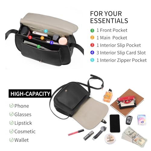 GOIACII Crossbody Bags for Women Saddle Purse Cute Shoulder Handbag Pebble Leather Brown - color: A02 Black