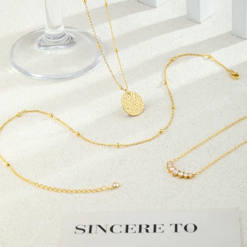 BBV Layered Gold Necklaces for Women Stackable Dainty 14K Gold Plated Silver Chain Necklace Layering Cute Fashion Pendant Choker Necklaces Trendy Jewelry Set Gifts for Women - color: golden, style: hammered texture round