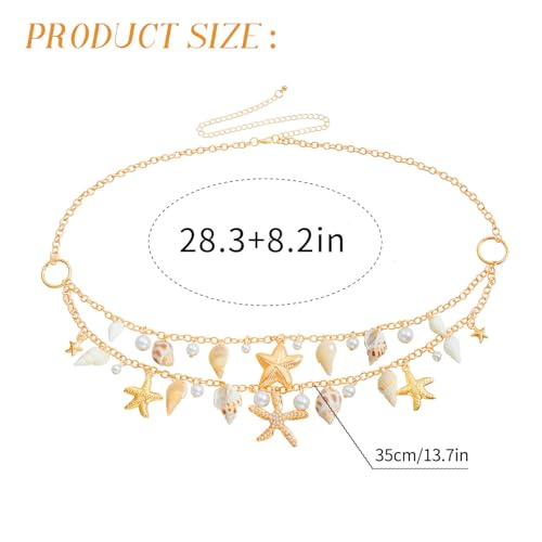 ELABEST Seashell Belt Shell Body Chain Starfish Waist Chain Bikini Beach Belly Chains for Women - style: Starfish-2