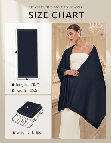 PULI Women's Pashmina Shawl Wraps for Evening Dress Large Scarf Blanket Long Wedding Bridal Winter Warm Shoulder Wrap - color: Dark Slate Blue