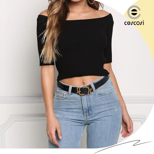 Women Leather Belt with Snake Buckle Fashion Women Belt for Jeans Pants Dresses - color: A-black, size: Fit Size 50"-54"