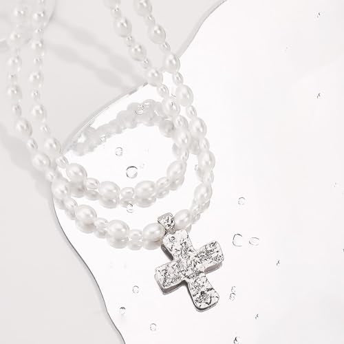 Chunky Cross Necklace for Women Chunky Gold Necklace Statement Cross Pendant Vintage Toggle Clasp Necklace Jewelry for Women - color: E2-Silver Cross Necklace