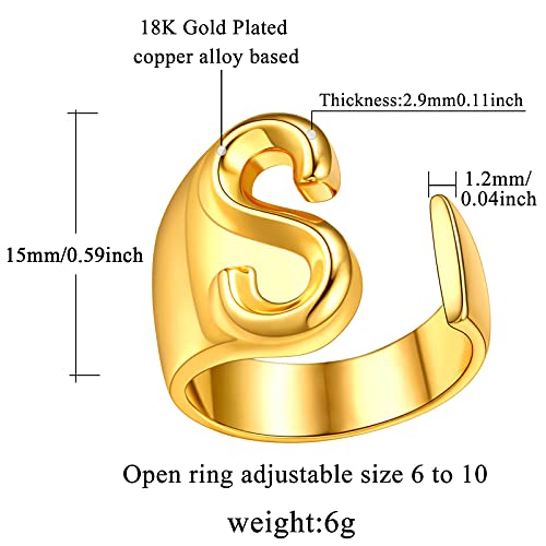 FindChic Customizable Initial Ring Statement 18K Gold Plated Fashion Cuff Rings for Women Alphabet Letter A to Z Resizable Knuckle Ring (with Gift Box) - color: S