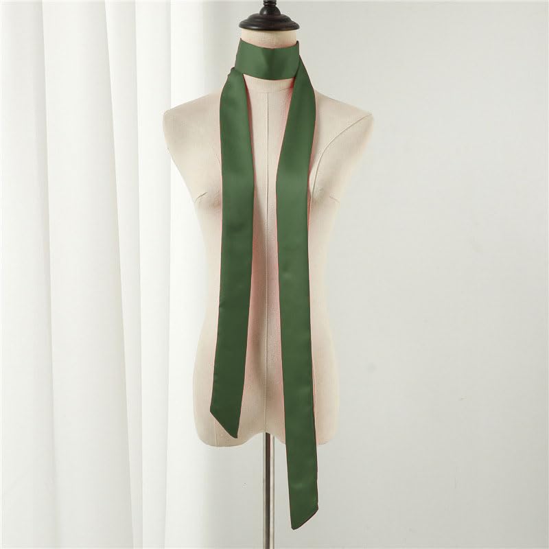 Long Thin Skinny Scarf Satin Neckerchief Ribbon Tie Waist Belt for Women - color: Army Green