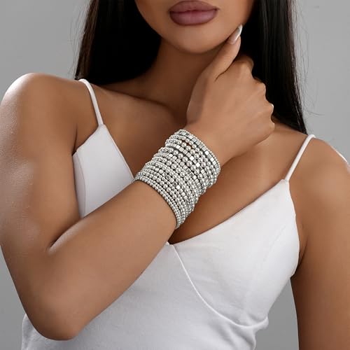 ÌF ME 16 PCS Gold Bead Bracelet for Women, Gold Beaded Stretch Plated Stackable Strand Bead Ball Bracelets stack Adjustable Jewelry Set for Gifts - color: 16 PCS Silver