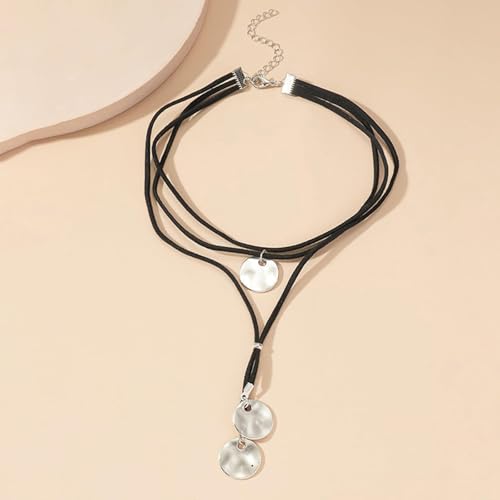 Stagecoach Festival Outfits for Women Boho Leather Necklace with Coin Pendants Long Cowgirl Western Jewelry for Women Country Concert Outfits Accessories - color: A1：Black