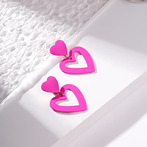 Double Heart Earrings Dangling Heart Drop Earrings For Women Love Heart Dangle Earrings Birthday Gift - color: Pink