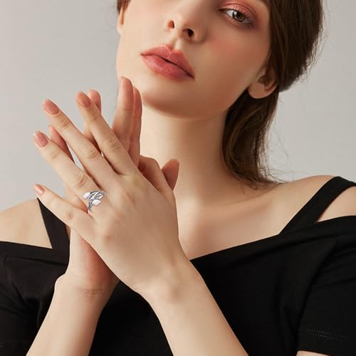 POPLYKE Sterling Silver Spoon Ring Vintage Thumb Rings Boho Adjustable Open Ring Statement Jewelry Gifts for Women - style: A-Opal Leaf