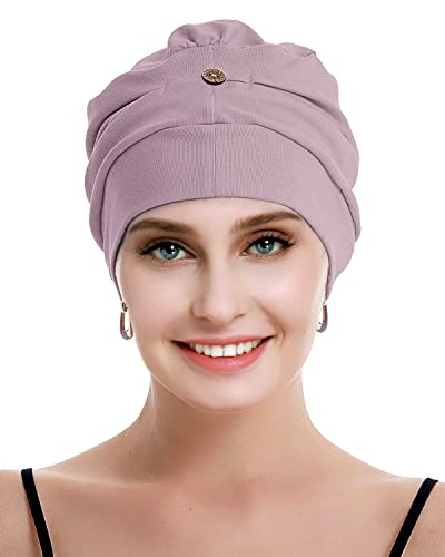 osvyo Cotton Chemo Turbans for Women Cancer Hairloss hat - Cotton Lightweight Headwear Sealed Packaging - color: Cotton Light Apricot Blush