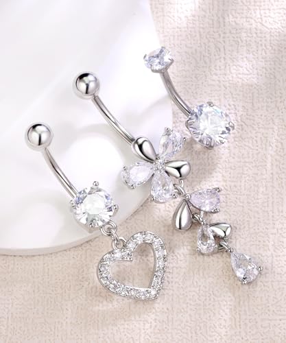 Shakalaka Dangle Belly Button Rings Piercing Jewelry for Women Surgical Stainless Steel Navel Dangly - color: Silver