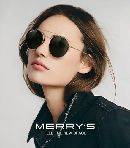 MERRY'S Retro Round Polarized Sunglasses - Unisex Double Bridge Sun Glasses - color: Leopard Frame/Gold Bridge/G15 Lens