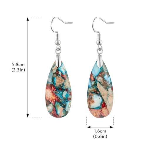 Stone Drop Earrings for Women Earrings Teardrop Jasper Stone Dangle Earrings - color: Blue&Red-Silvery Hook