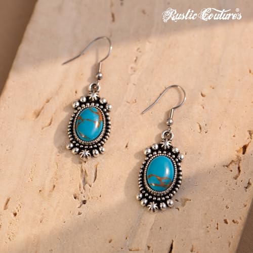 Rustic Couture's Western Earrings for Women Cowgirl Country Concho Dangling Western Statement Jewelry - color: P-Turquoise