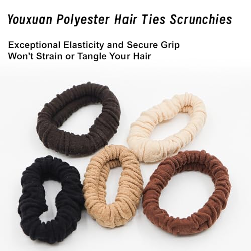 Youxuan No Damage Soft Polyester Hair Ties, No Tug Scrunchies Hair Bands with Strong Elasticity - color: Multi-colored