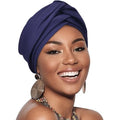 AQOKKA African Turban for Women Knotted Hair Wraps for Turban Head Scarf for Black Women Hair Cancer Chemo Headwear Cap - color: Twisted Braid: 1 Pack Navy